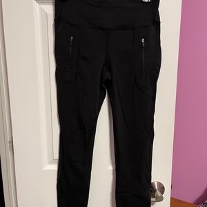 Black Full-Length Lululemon Leggings with Curved Mesh